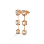 Emerald Cut Three Station Drop Diamond Earrings