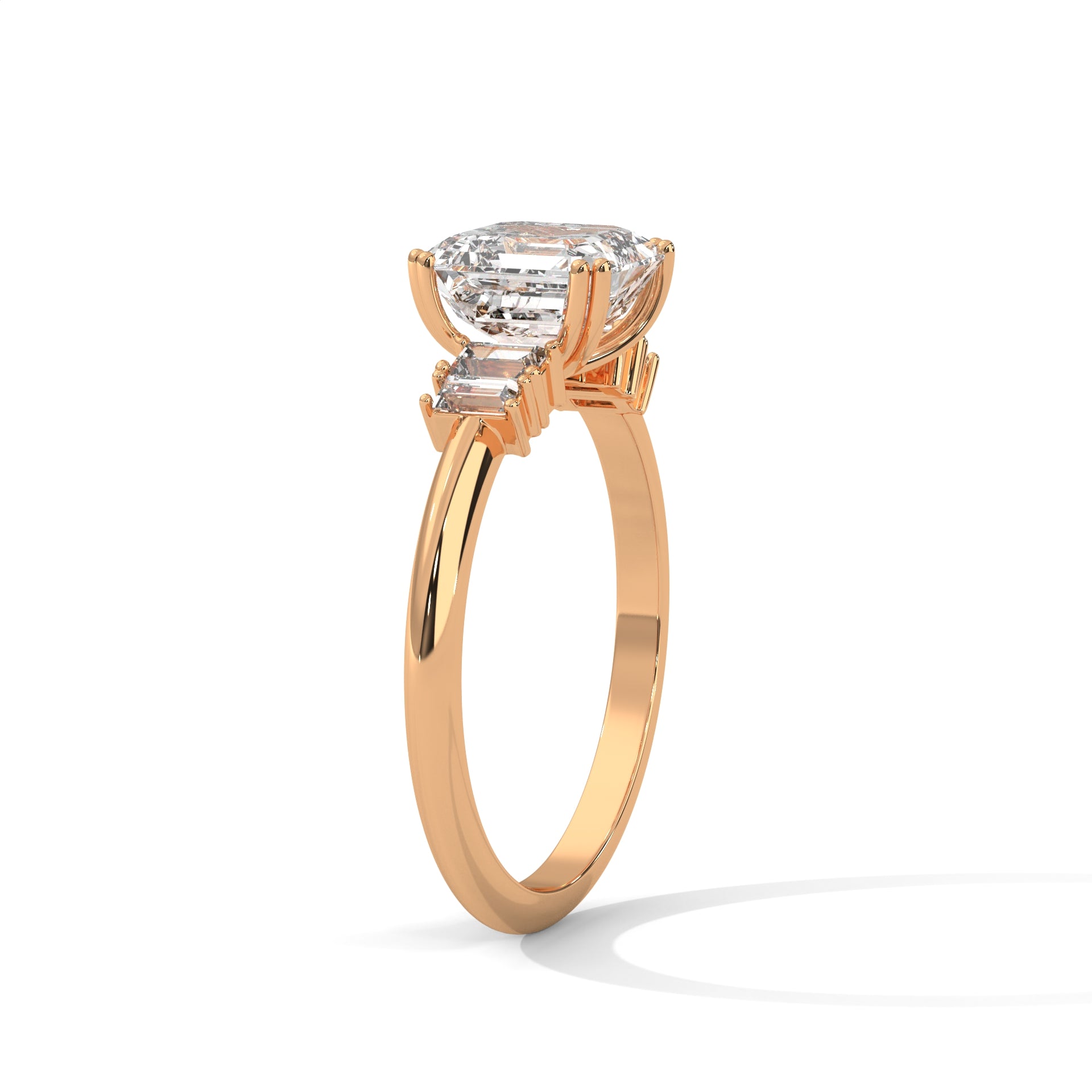 Asscher Cut Three Stone Diamond Engagement Ring