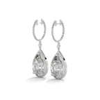 Pear Halo Diamond Drop Hoop Earrings