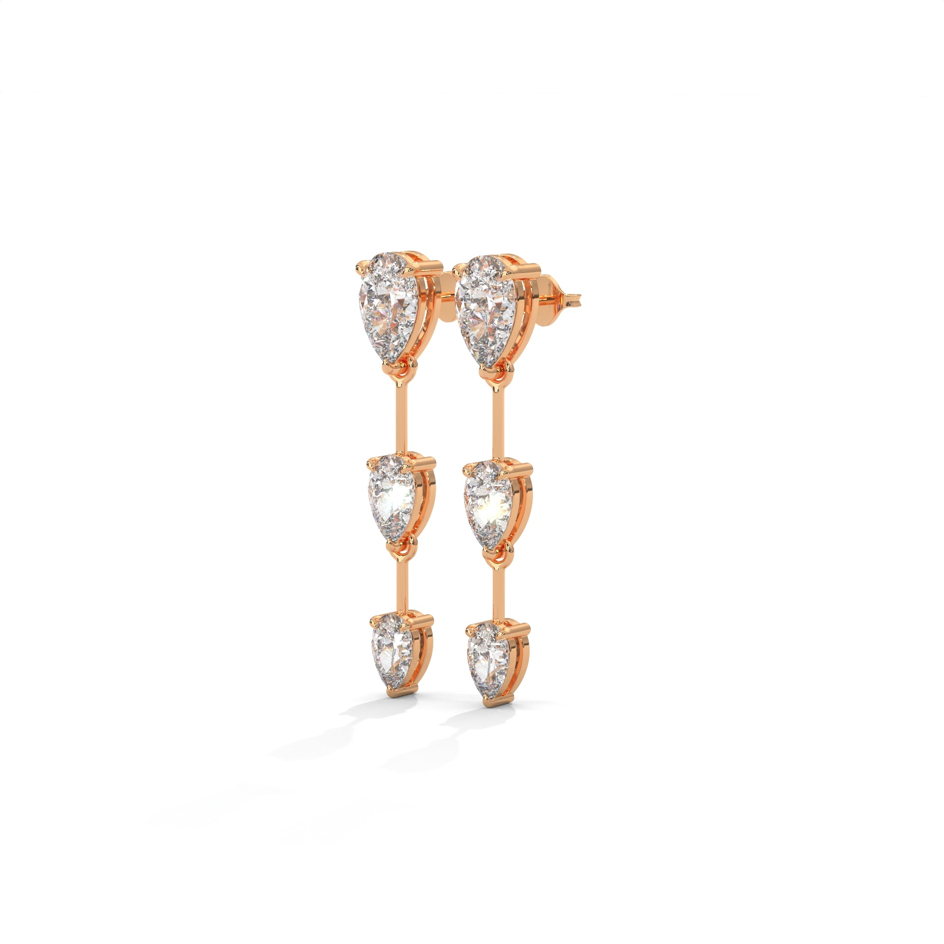 Pear Cut Three Station Drop Diamond Earrings