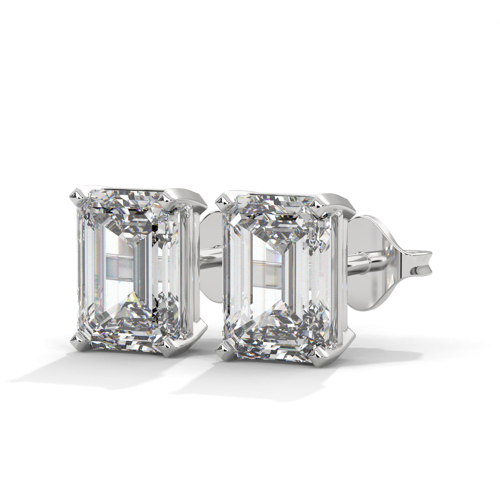 Emerald Cut Solitaire Diamond Stud Earrings