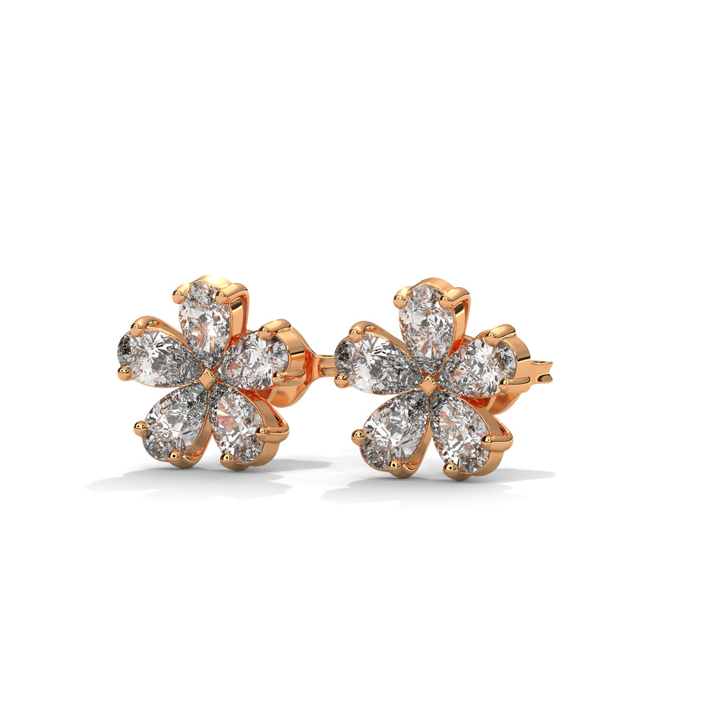 Pear Diamond Floral Stud Earrings