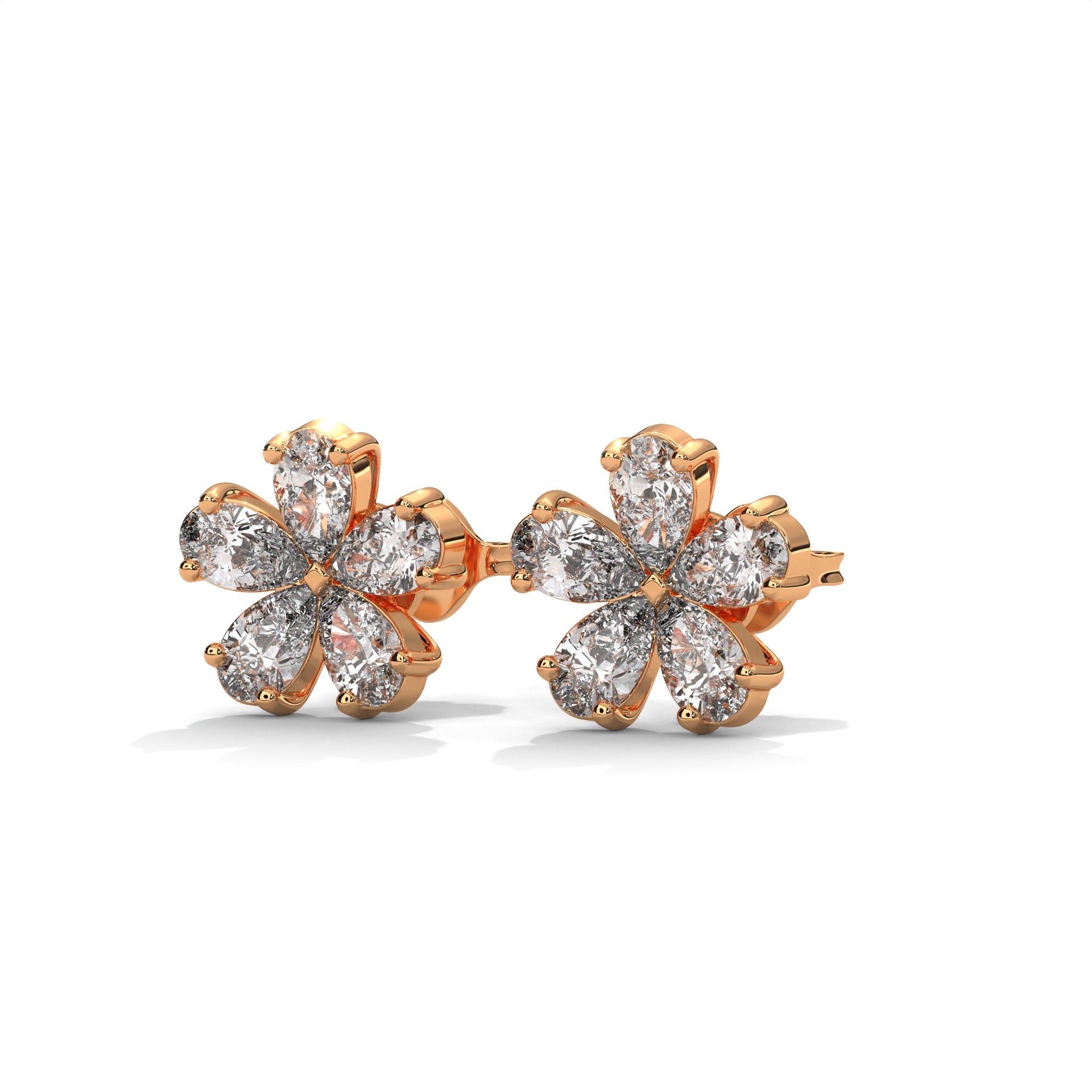 Pear Diamond Floral Stud Earrings