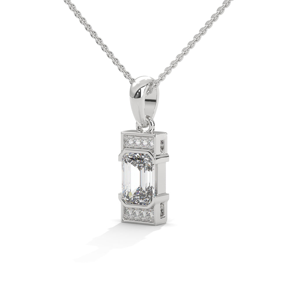 Emerald Cut Diamond Halo Pendant