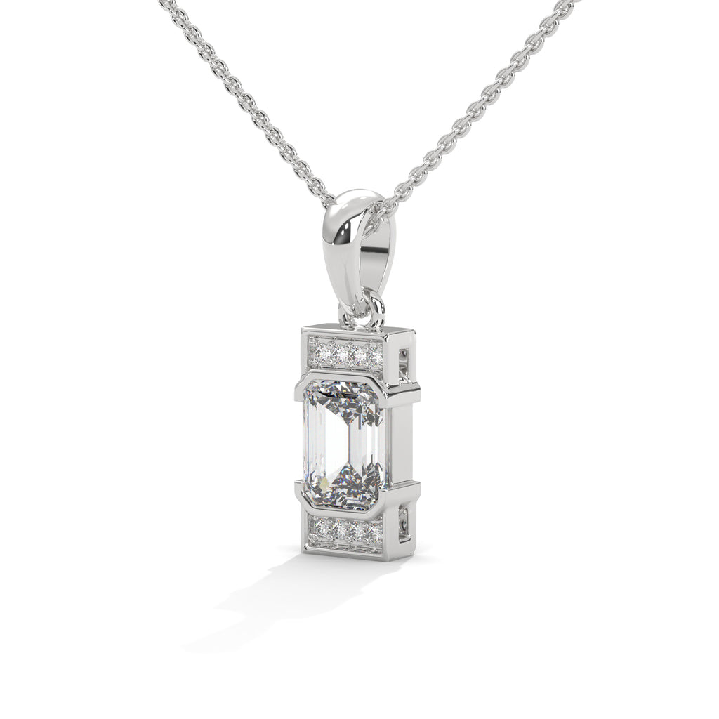Emerald Cut Diamond Halo Pendant