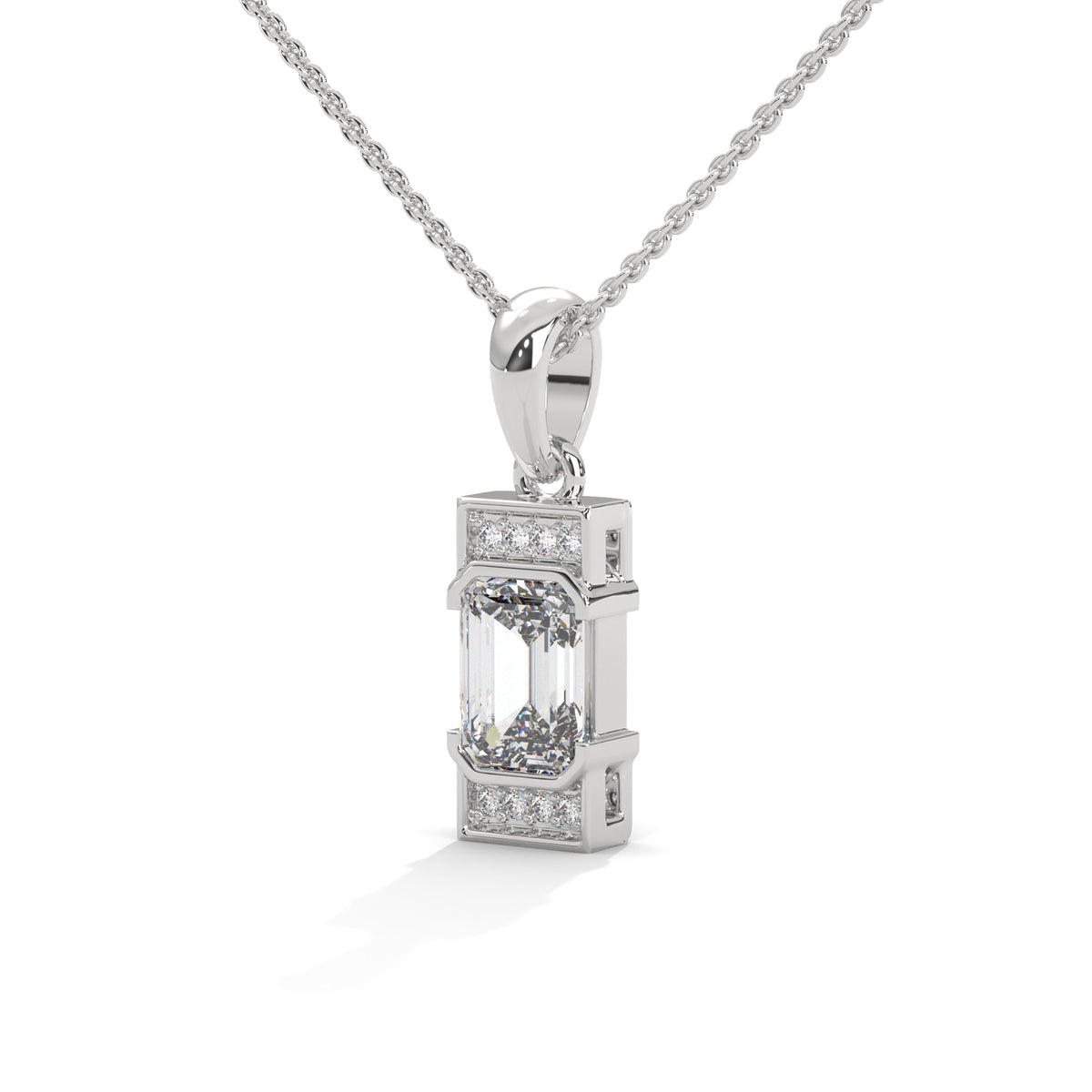 Emerald Cut Diamond Halo Pendant – view 2 of 9, lab grown diamond necklace | Jewelix Atelier