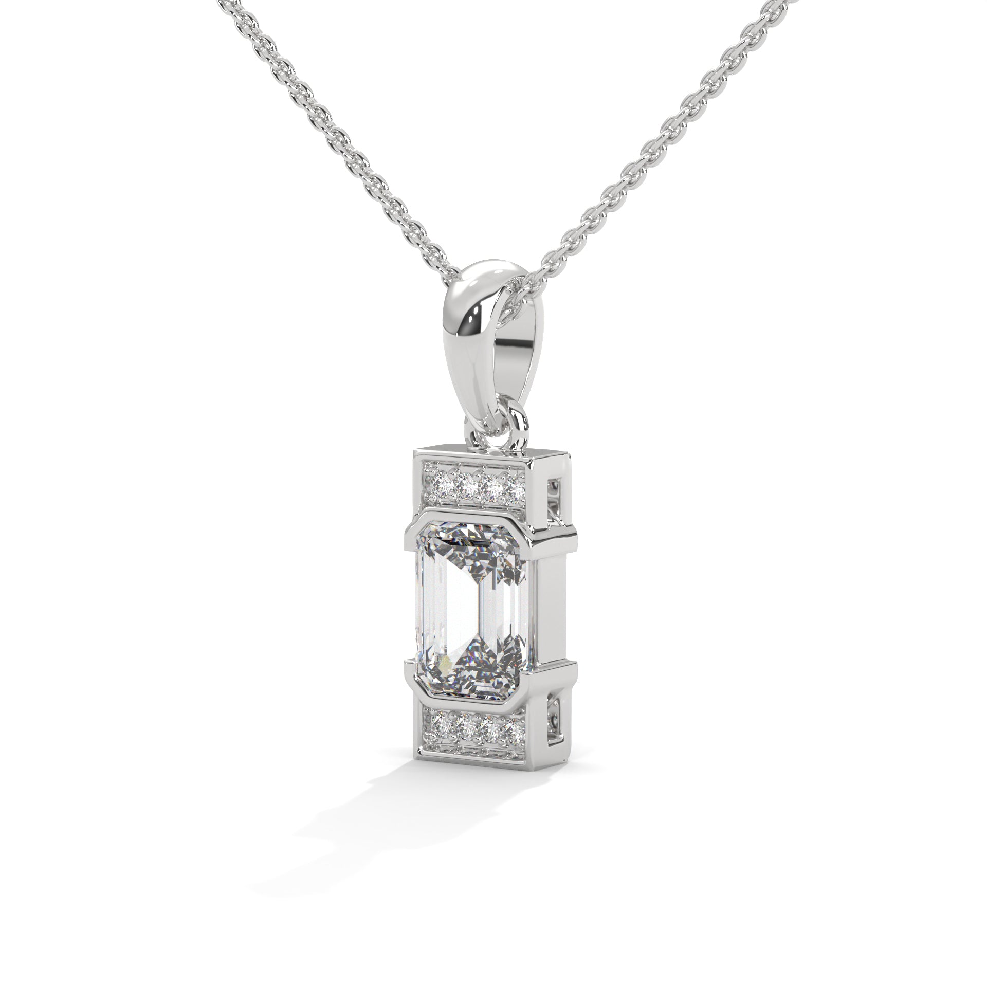 Emerald Cut Diamond Halo Pendant