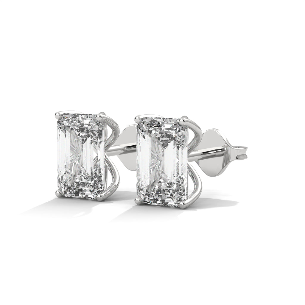 Emerald Cut Solitaire Diamond Stud Earrings