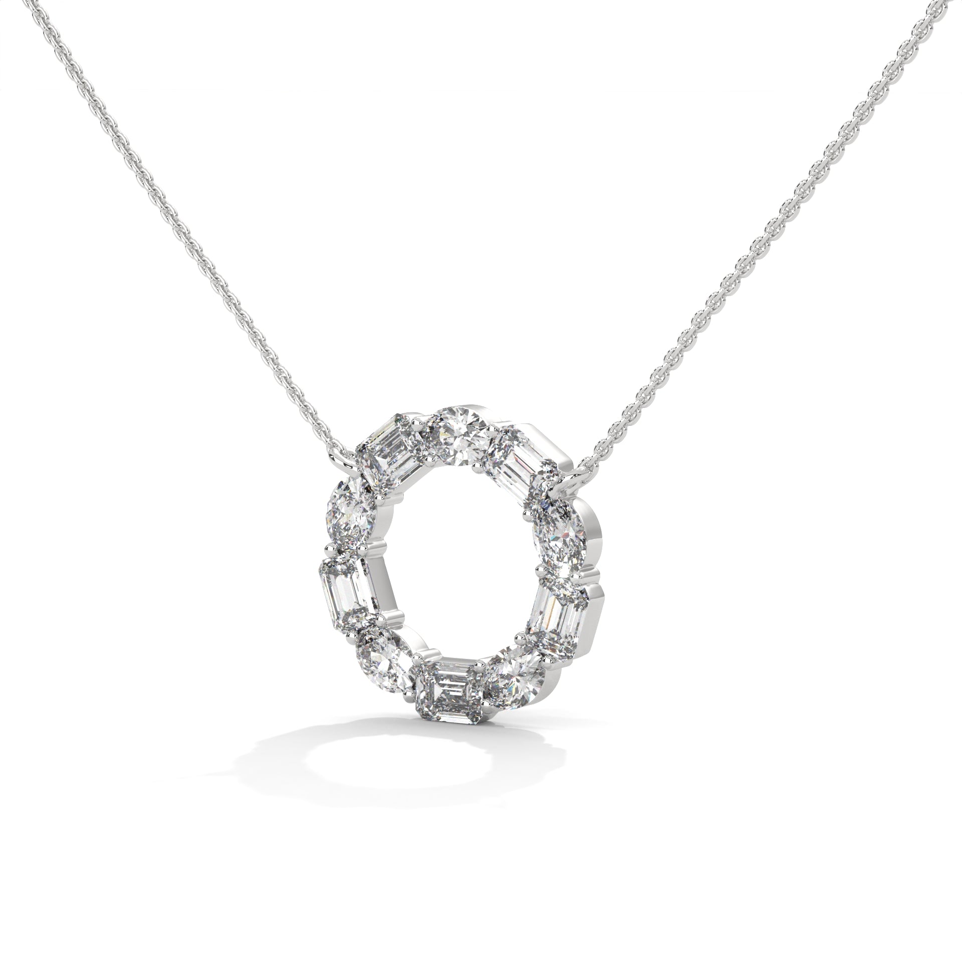 Emerald & Oval Diamond Circle Pendant