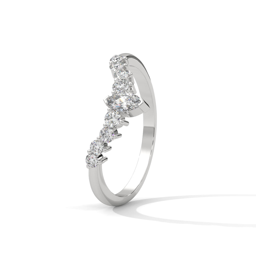 Marquise & Round Diamond Chevron Ring