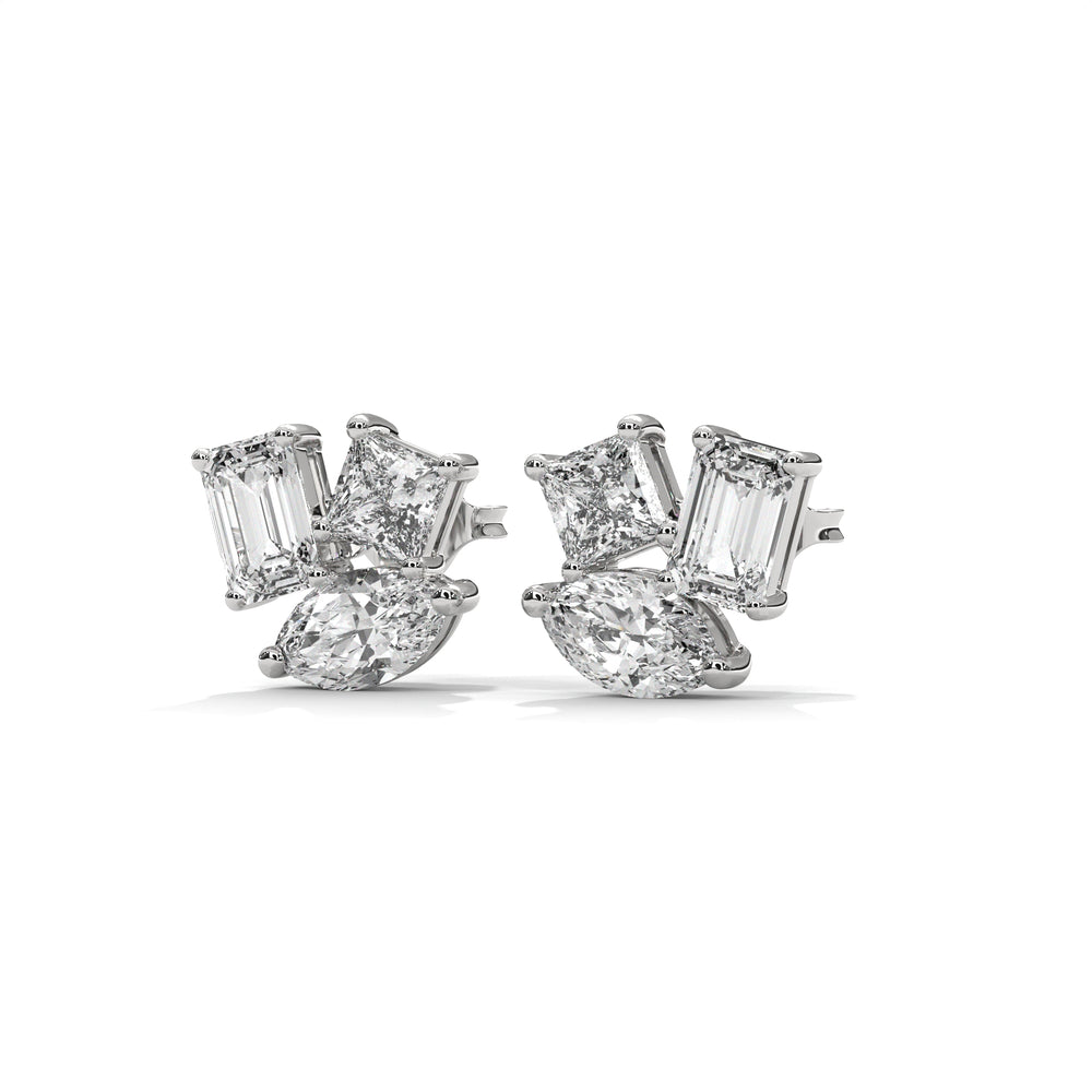 Mixed Shape Diamond Cluster Stud Earrings