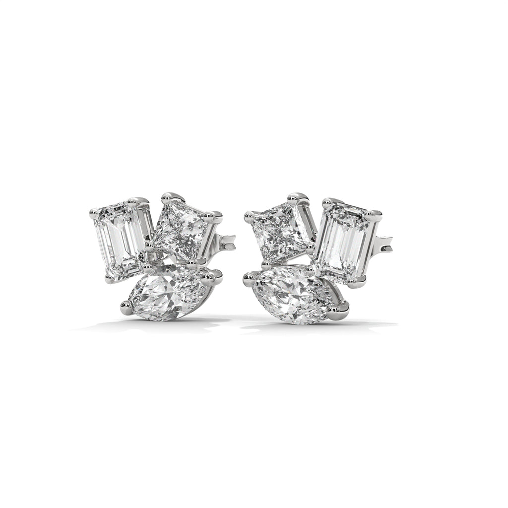 Mixed Shape Diamond Cluster Stud Earrings