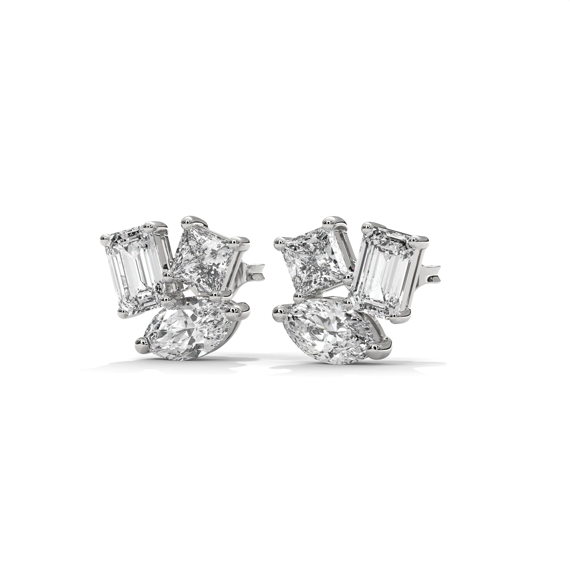 Mixed Shape Diamond Cluster Stud Earrings