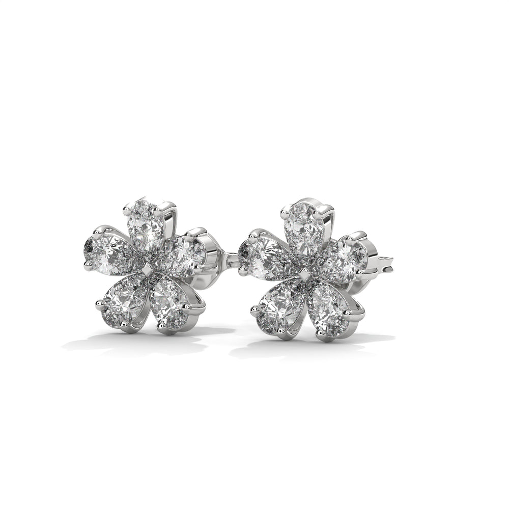 Pear Diamond Floral Stud Earrings