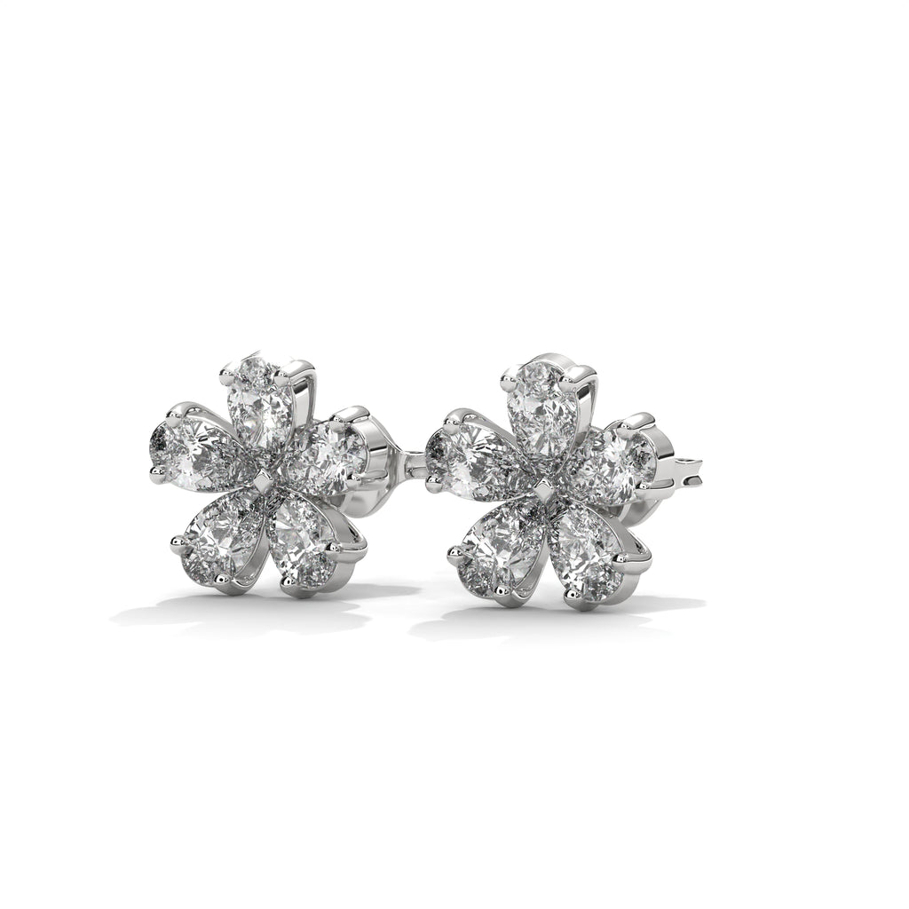 Pear Diamond Floral Stud Earrings