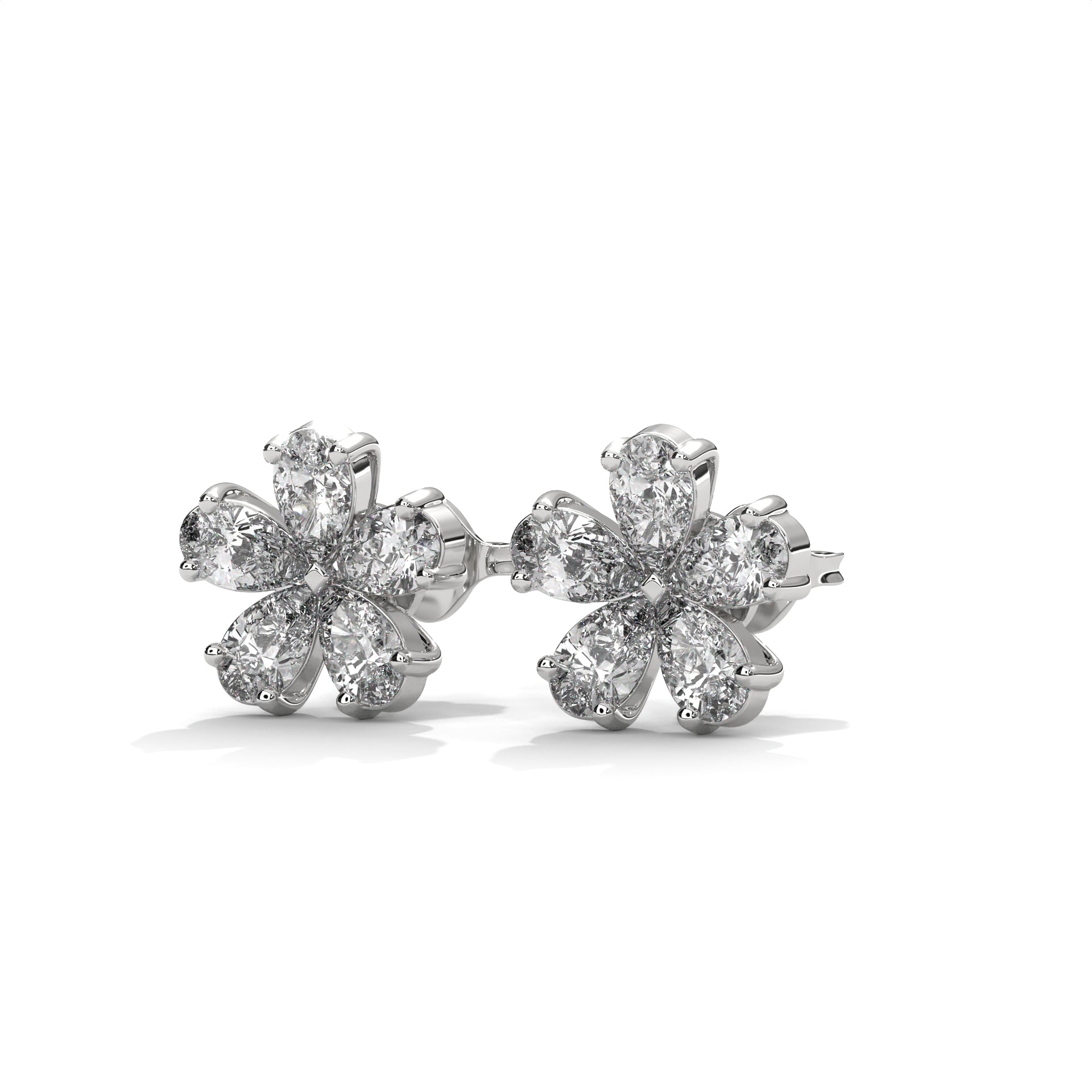 Pear Diamond Floral Stud Earrings