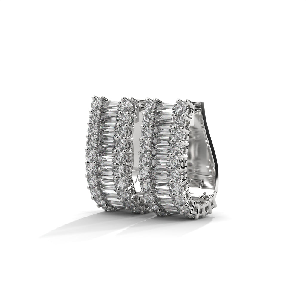 Baguette & Round Diamond Statement Hoop Earrings