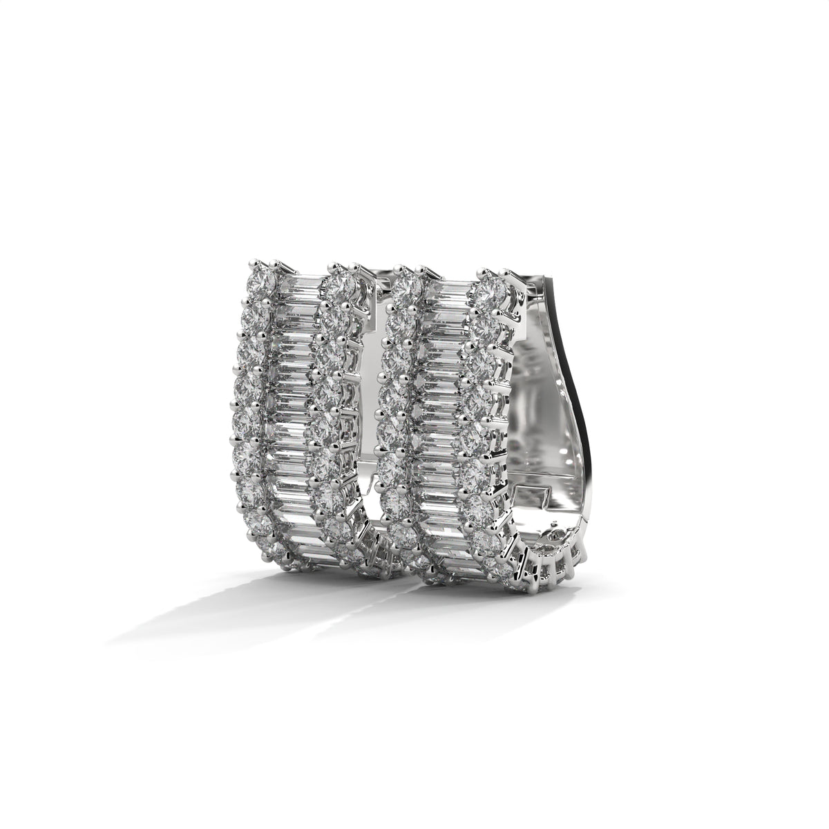 Baguette & Round Diamond Statement Hoop Earrings, alternate view — Jewelix Atelier