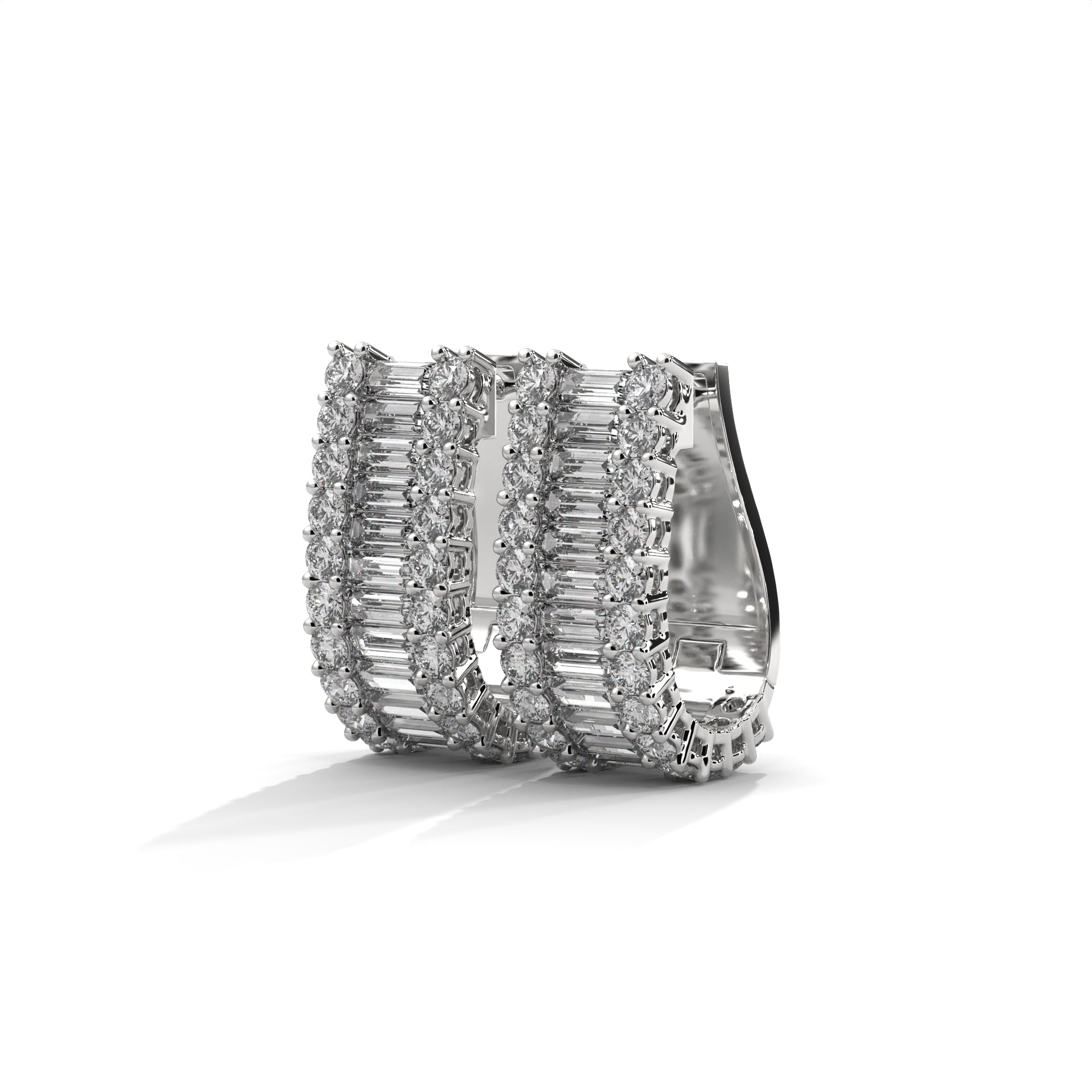 Baguette & Round Diamond Statement Hoop Earrings