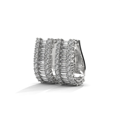 Baguette & Round Diamond Statement Hoop Earrings