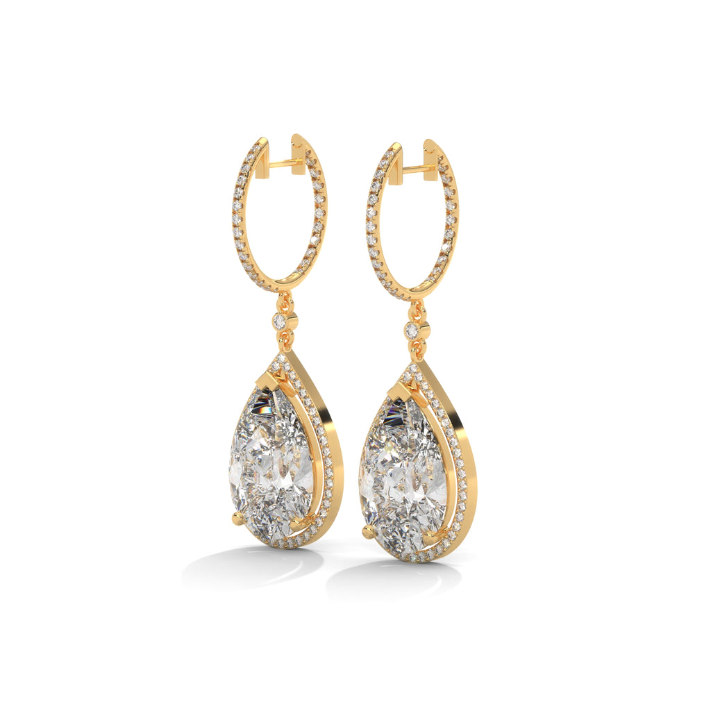 Pear Halo Diamond Drop Hoop Earrings