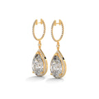 Pear Halo Diamond Drop Hoop Earrings