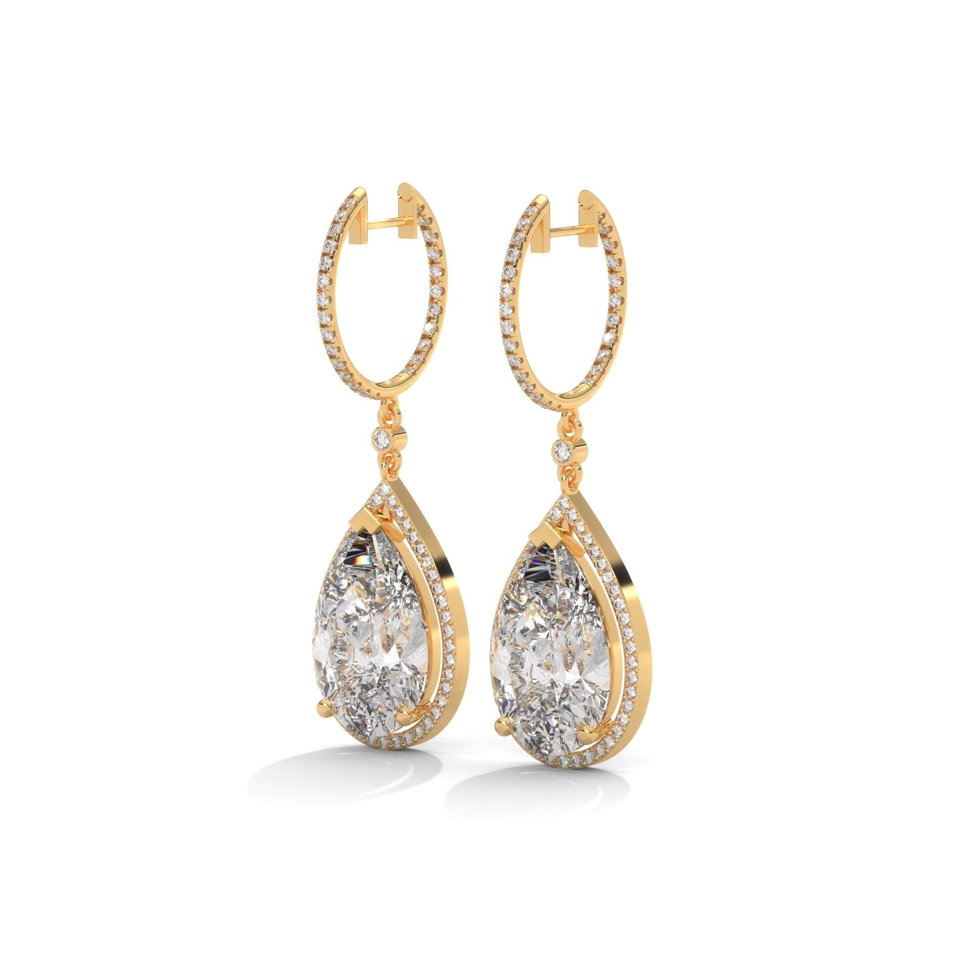 Pear Halo Diamond Drop Hoop Earrings