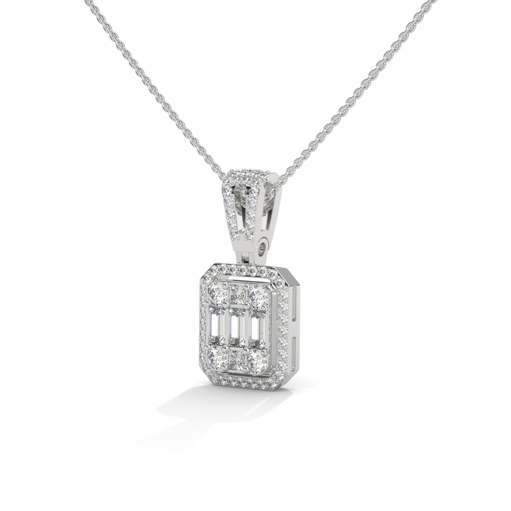 Baguette & Round Diamond Halo Pendant