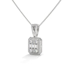 Baguette & Round Diamond Halo Pendant