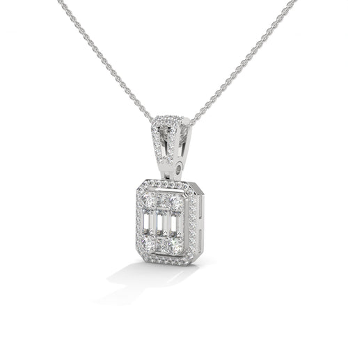 Baguette & Round Diamond Halo Pendant