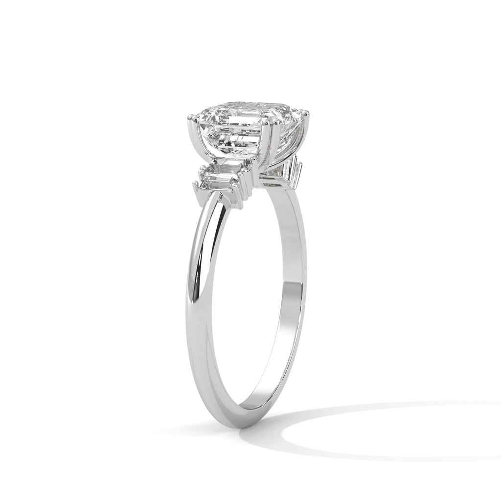 Asscher Cut Three Stone Diamond Engagement Ring