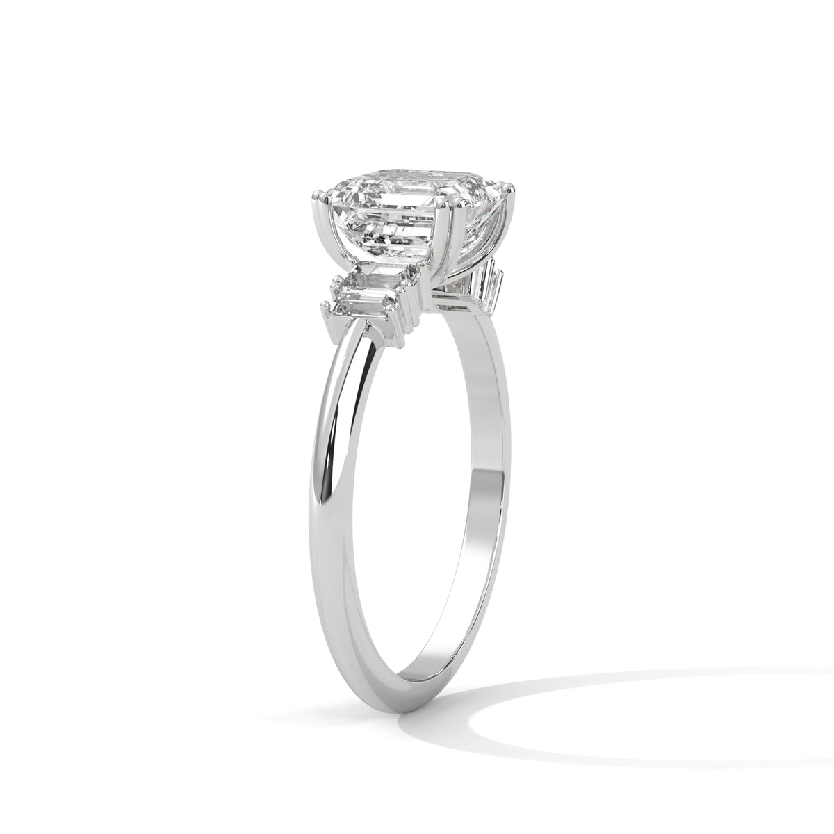 Asscher Cut Three Stone Diamond with Cathedral Setting Engagement – view 4 of 9, lab grown diamond ring | Jewelix Atelier