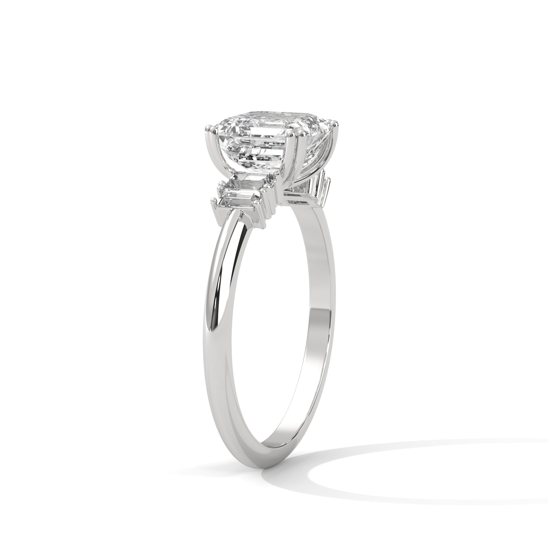 Asscher Cut Three Stone Diamond Engagement Ring