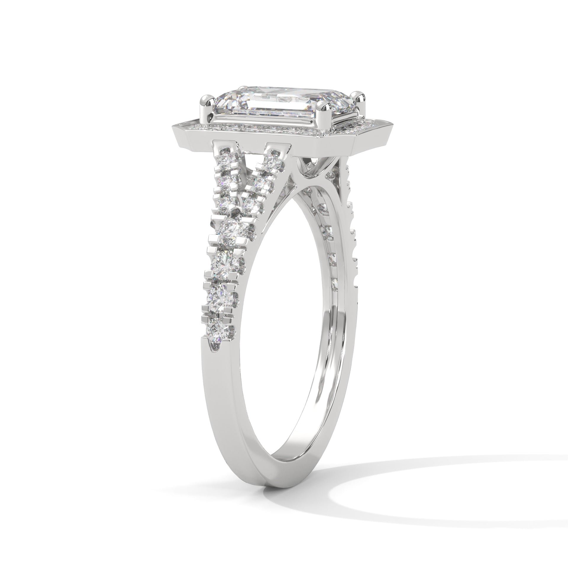 Emerald Cut Hexagon Halo Diamond Ring