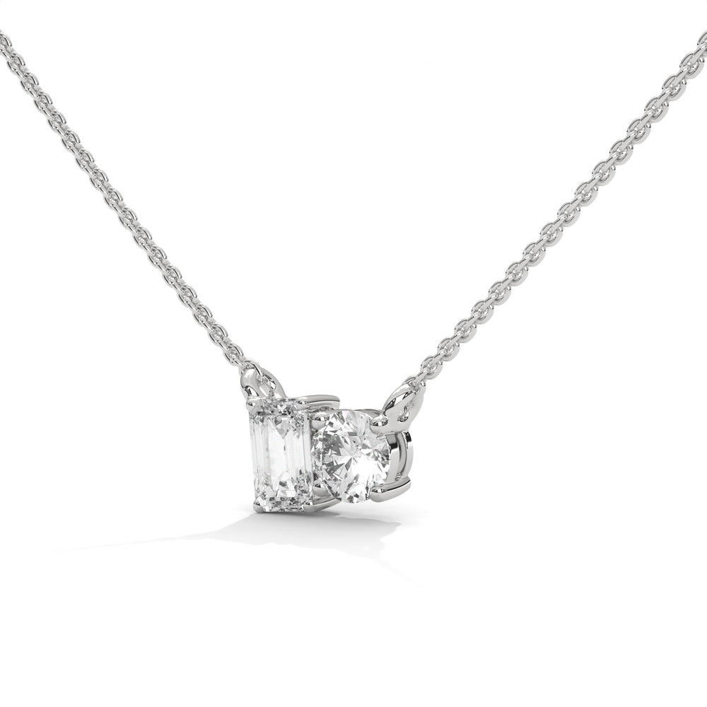 Emerald & Round Diamond Two Stone Pendant