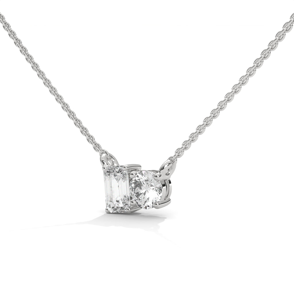 Emerald & Round Diamond Two Stone Pendant