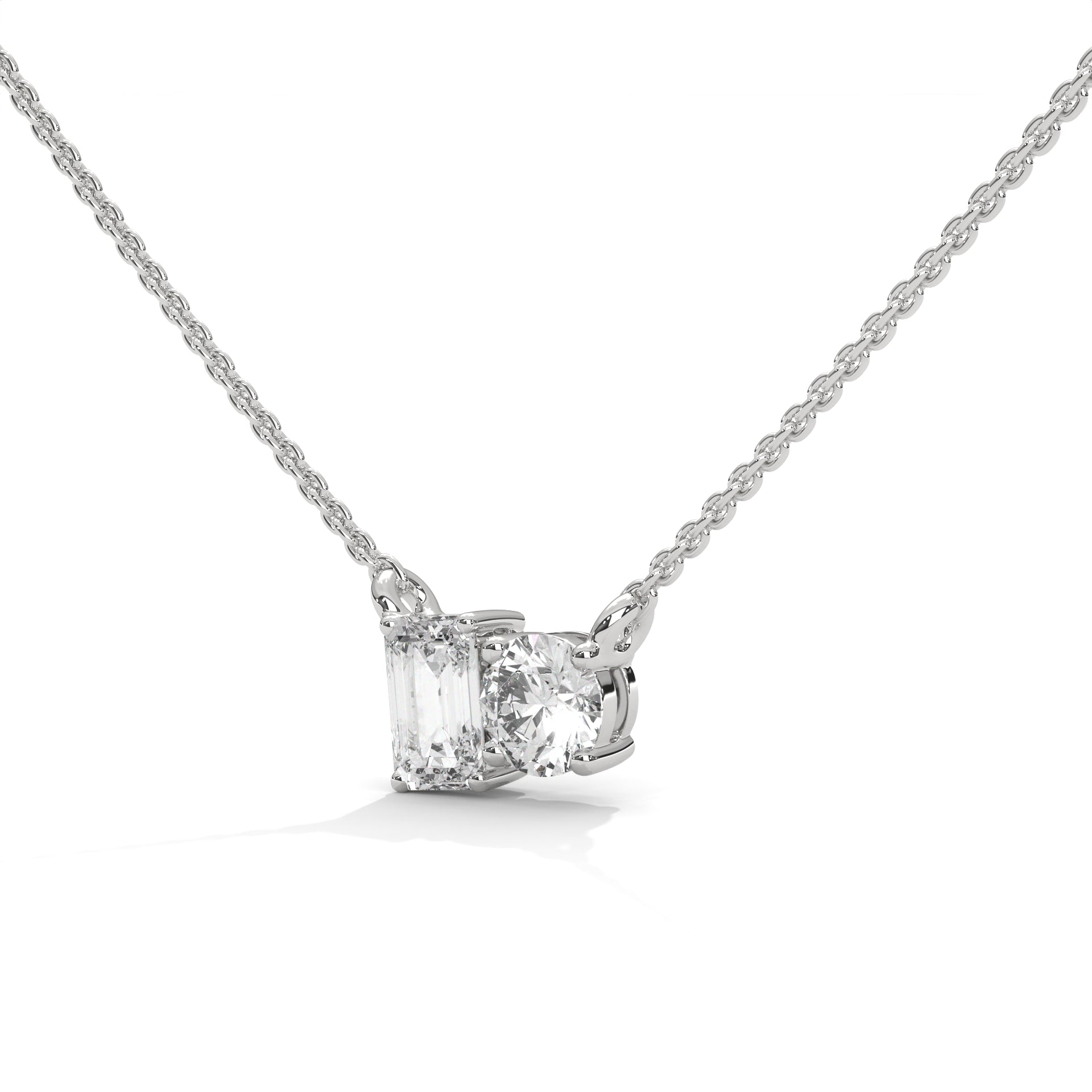 Emerald & Round Diamond Two Stone Pendant