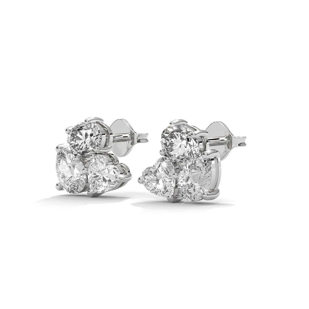 Mixed Shape Diamond Cluster Stud Earrings