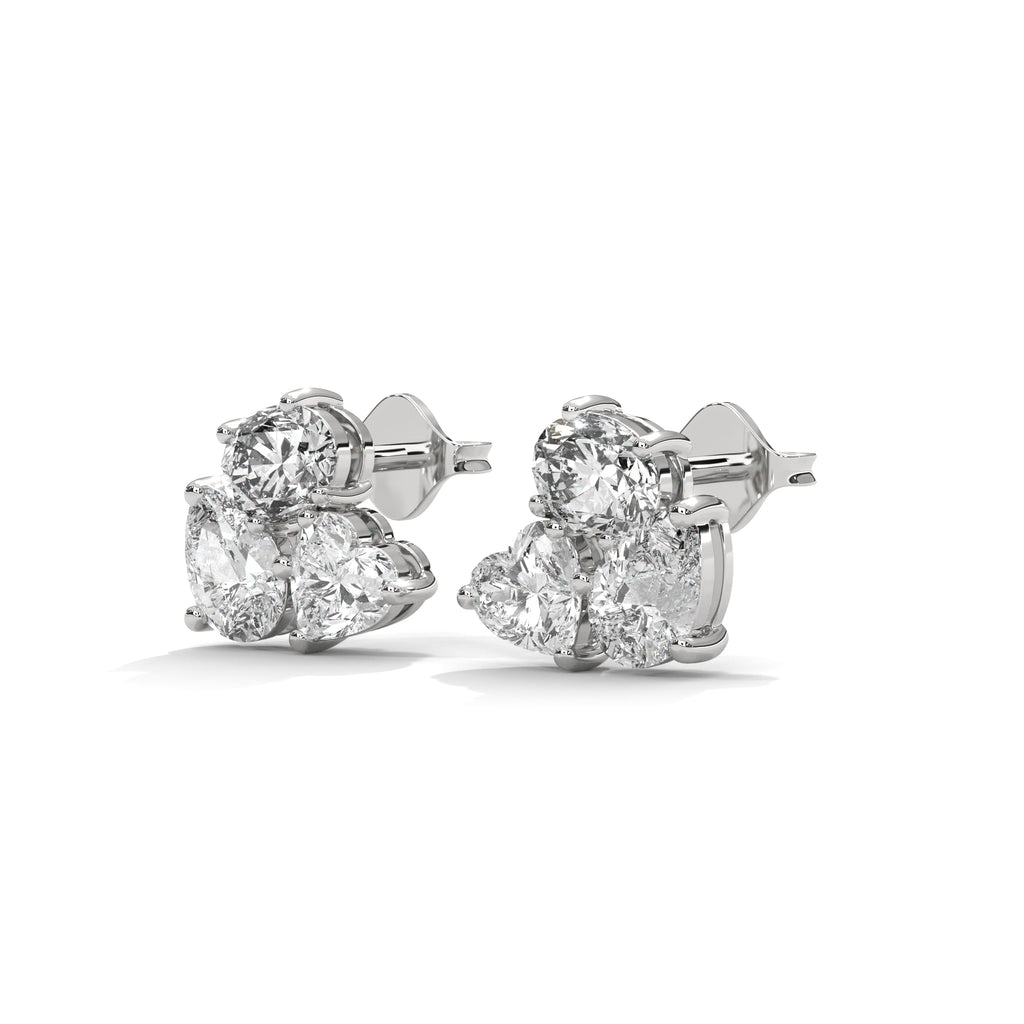 Mixed Shape Diamond Cluster Stud Earrings