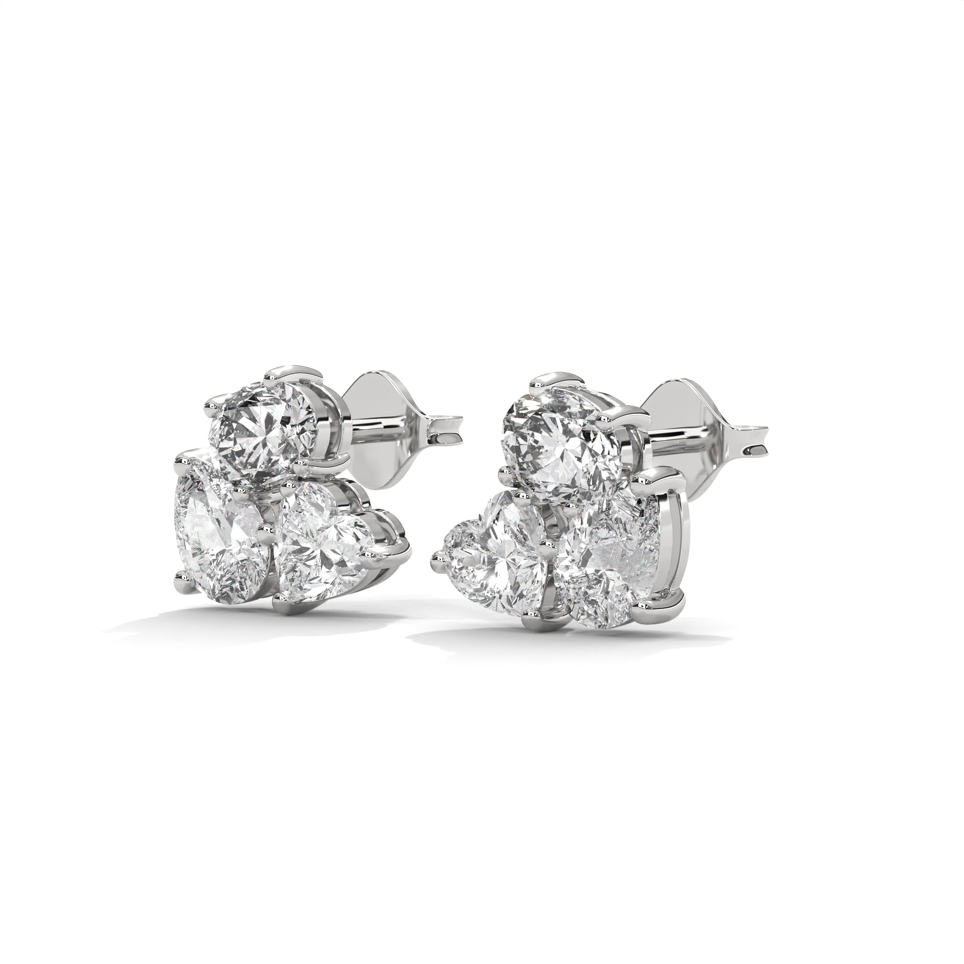 Mixed Shape Diamond Cluster Stud Earrings