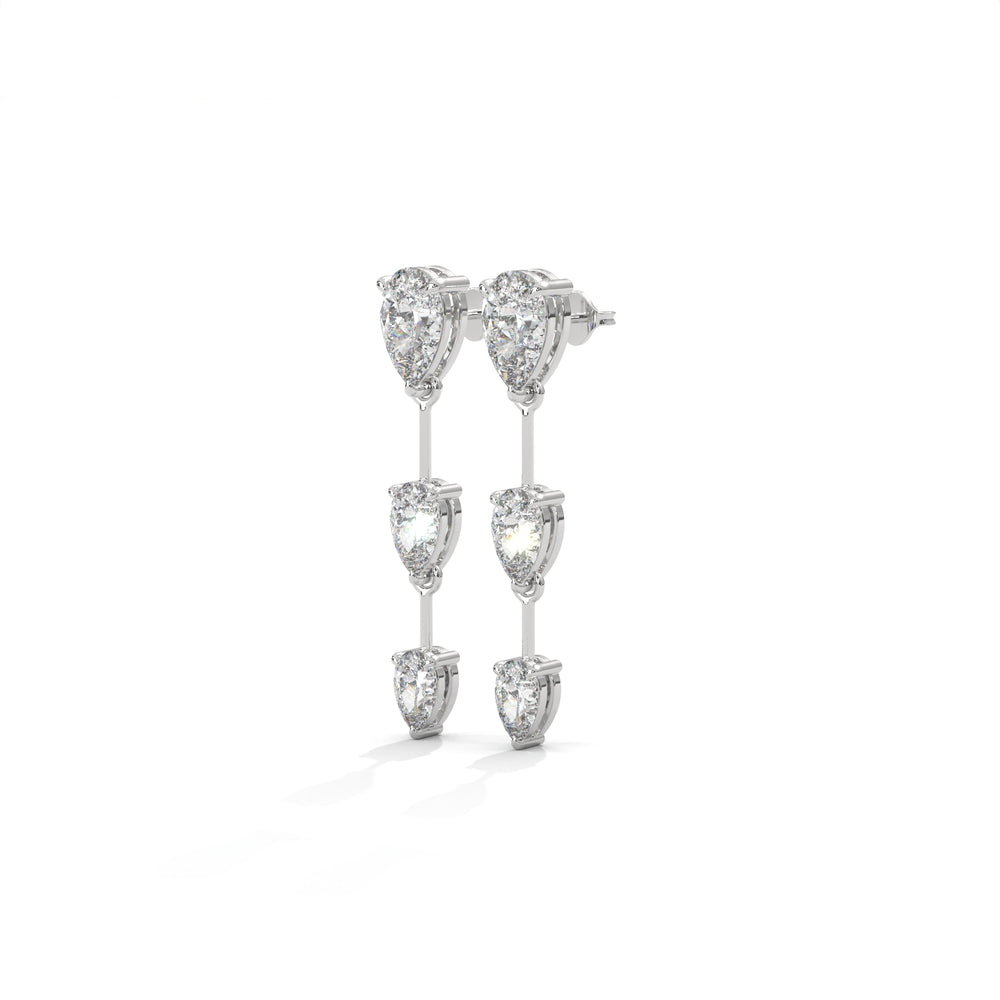 Pear Cut Three Station Drop Diamond Earrings