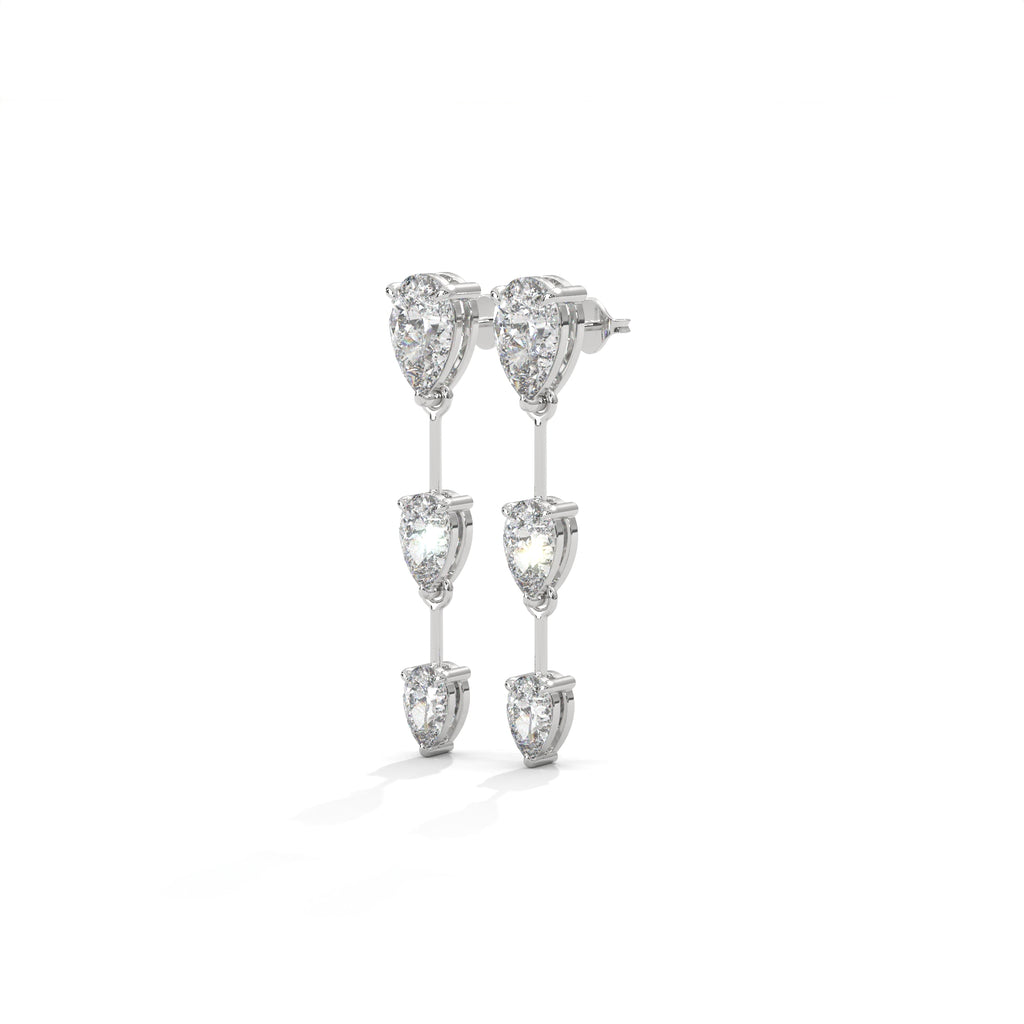 Pear Cut Three Station Drop Diamond Earrings