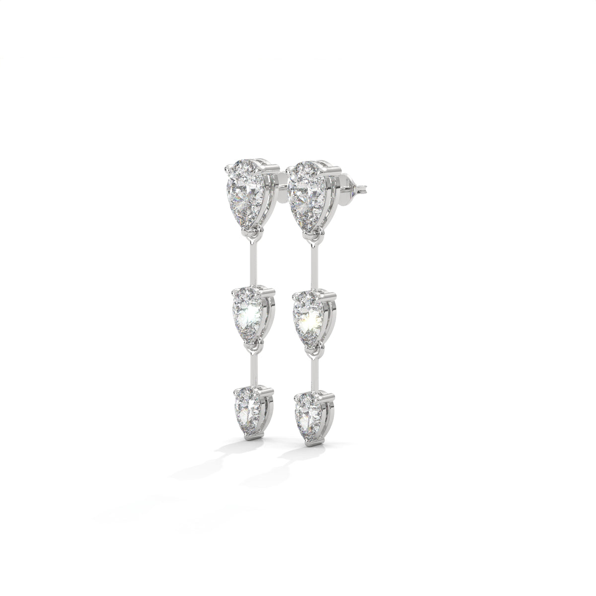 Pear Cut Three Station Drop Diamond Earrings, alternate view — Jewelix Atelier