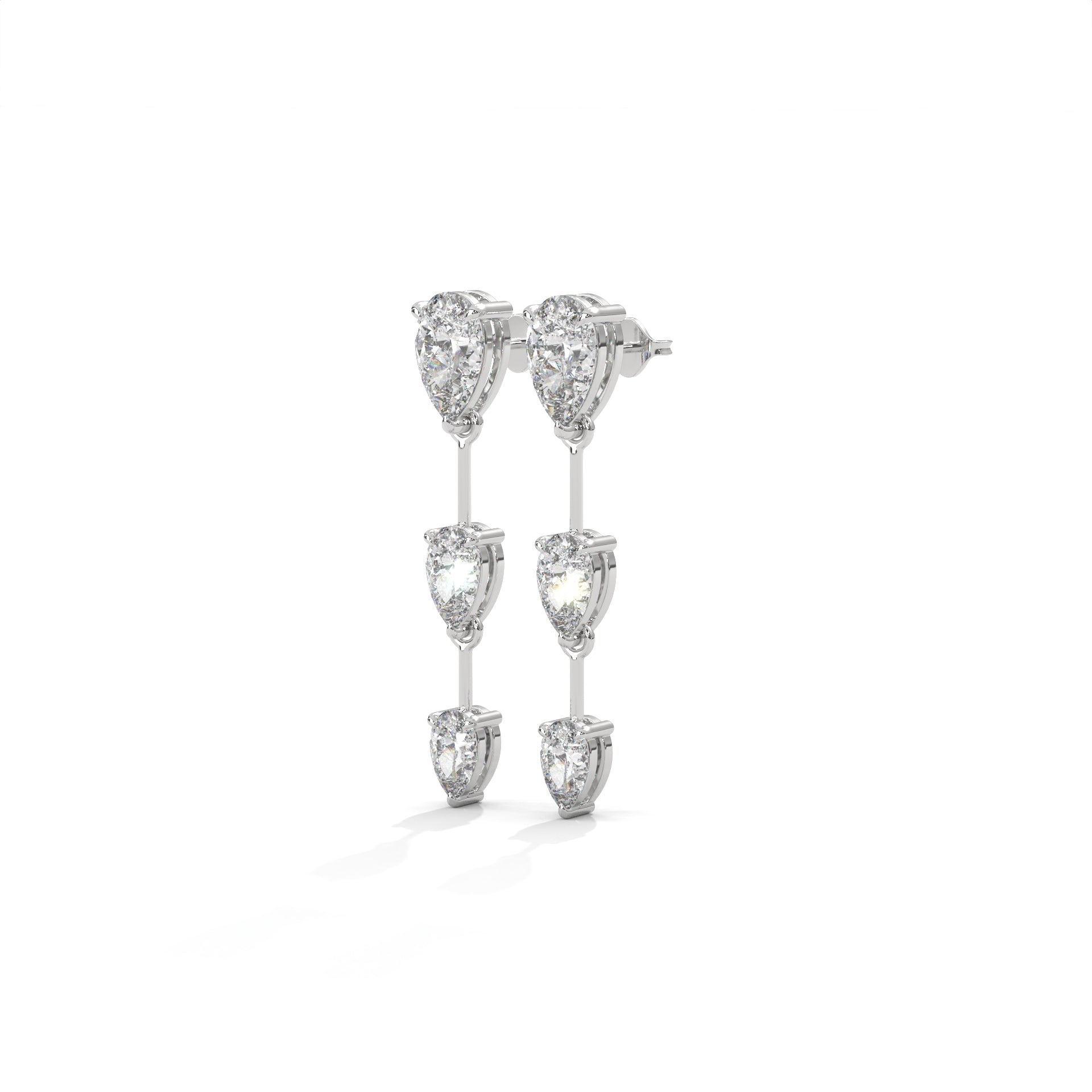 Pear Cut Three Station Drop Diamond Earrings