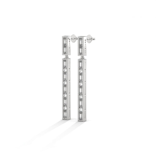 Baguette & Round Diamond Bar Drop Earrings