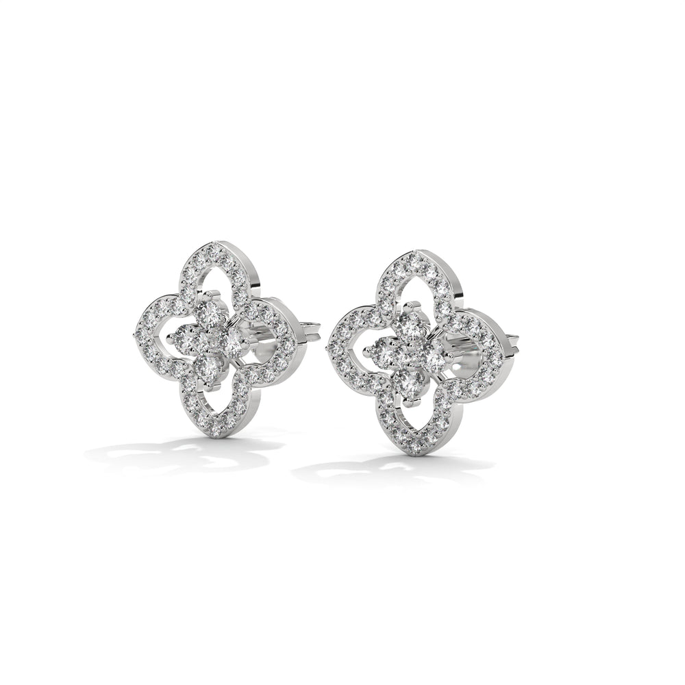 Floral Clover Diamond Stud Earrings