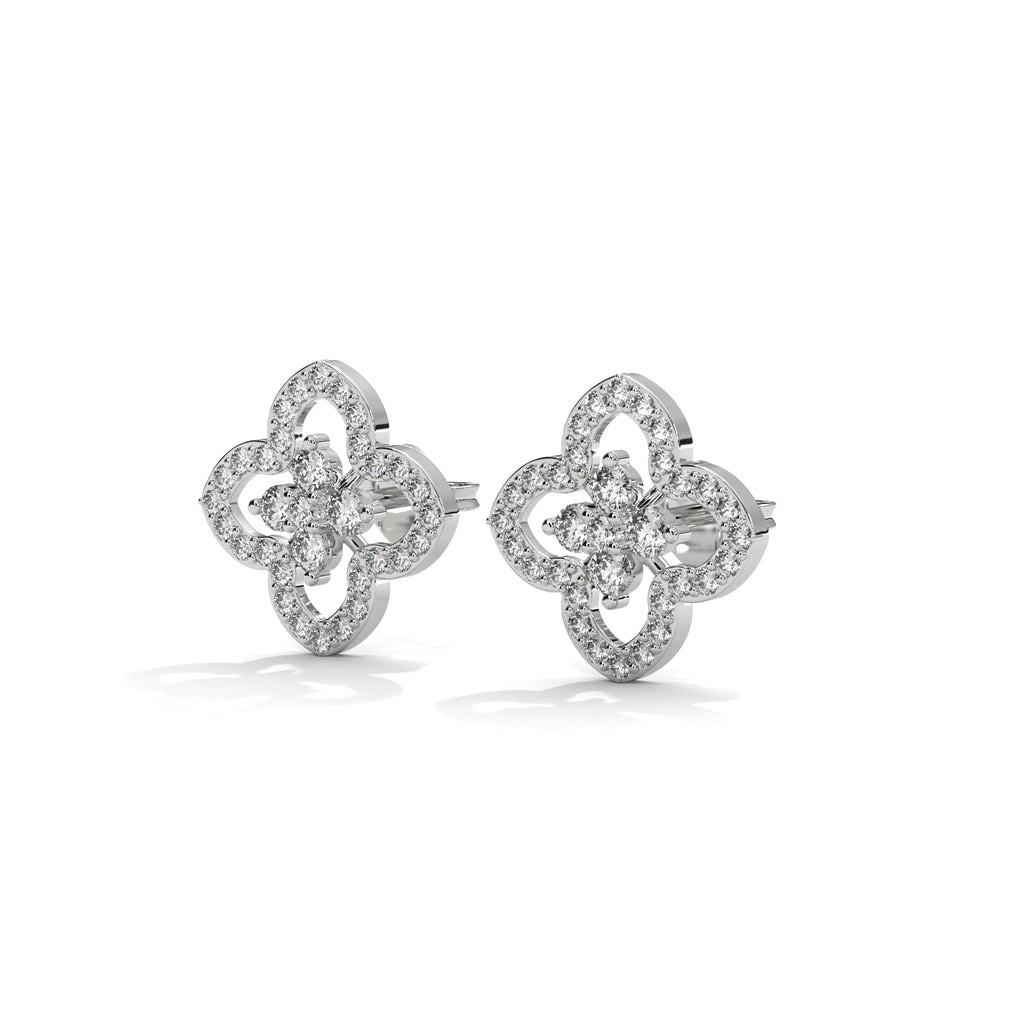 Floral Clover Diamond Stud Earrings
