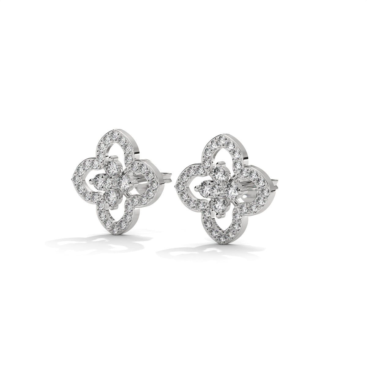 Floral Clover Diamond Stud Earrings, alternate view — Jewelix Atelier