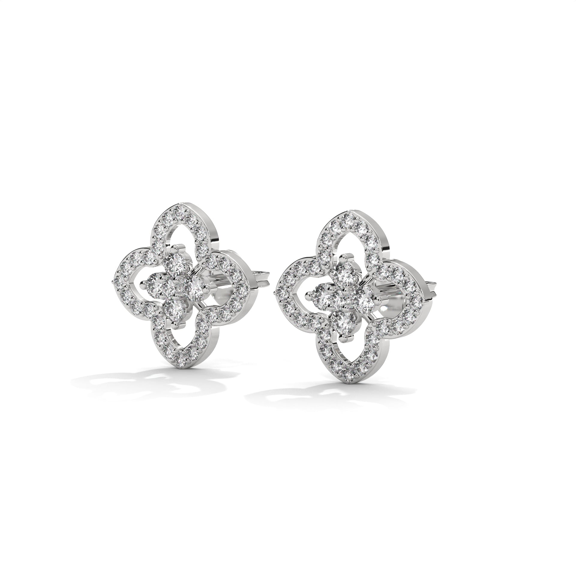 Floral Clover Diamond Stud Earrings