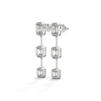 Emerald Cut Three Station Drop Diamond Earrings